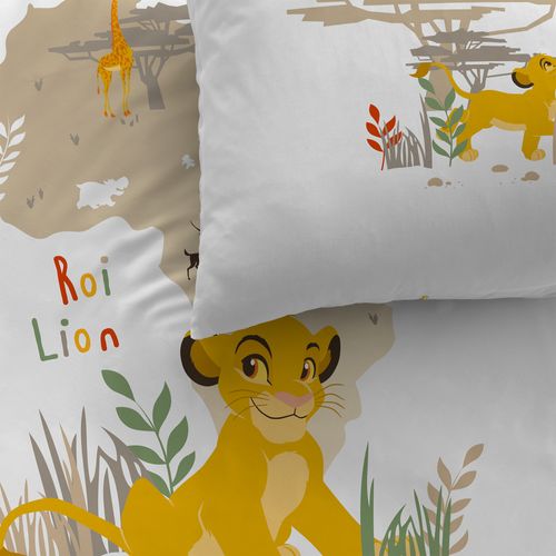 Parure De Lit Imprimée 100% Coton, Disney Home Le Roi Lion Brousse Blanc 140x200+63x63cm