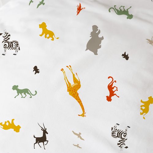 Parure De Lit Imprimée 100% Coton, Disney Home Le Roi Lion Brousse Blanc 140x200+63x63cm