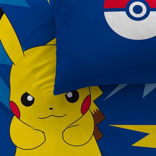 Parure De Lit Imprimée 100% Coton, Pokemon Spike Bleu 140x200+63x63cm