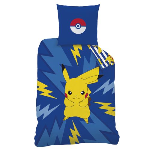 Parure De Lit Imprimée 100% Coton, Pokemon Spike Bleu 140x200+63x63cm