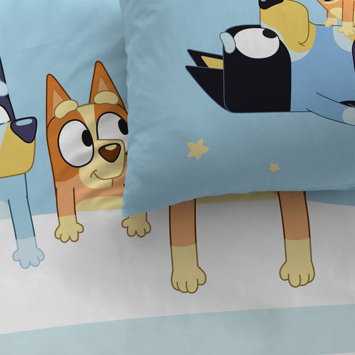 Parure De Lit Imprimée 100% Coton, Bluey Together Bleu 140x200+63x63cm