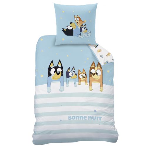 Parure De Lit Imprimée 100% Coton, Bluey Together Bleu 140x200+63x63cm