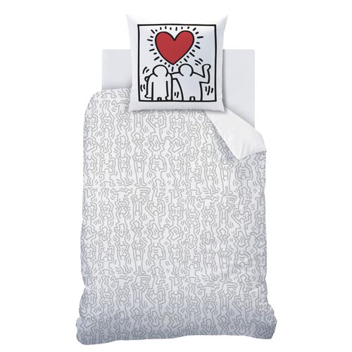 Parure De Lit Imprimée 100% Coton, Keith Haring Red Love Blanc/rouge 140x200+63x63cm