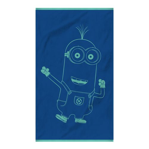 Serviette De Bain Jacquard 100% Coton, Les Minions Fiesta Bleu Vert 70x120cm