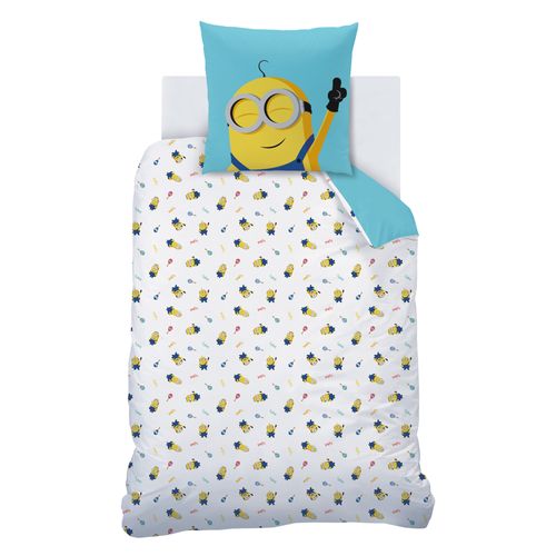 Parure De Lit Imprimée 100% Coton, Les Minions Fiesta Bleu 140x200+63x63cm