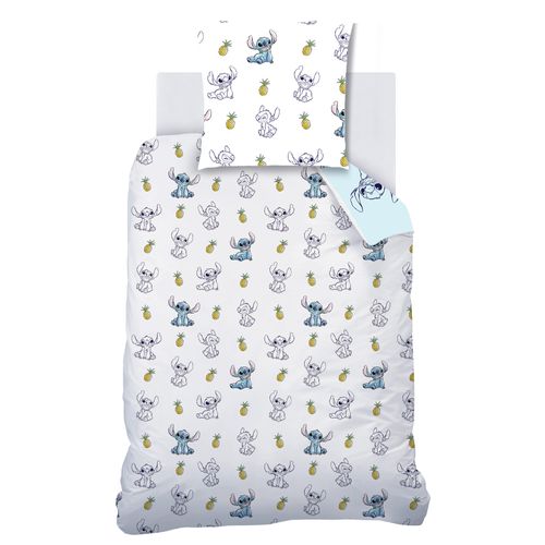 Parure De Lit Imprimée 100% Coton, Disney Home Stitch Ananas Bleu/blanc 140x200+63x63cm