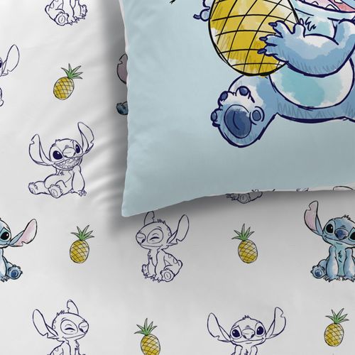 Parure De Lit Imprimée 100% Coton, Disney Home Stitch Ananas Bleu/blanc 140x200+63x63cm