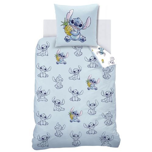 Parure De Lit Imprimée 100% Coton, Disney Home Stitch Ananas Bleu/blanc 140x200+63x63cm