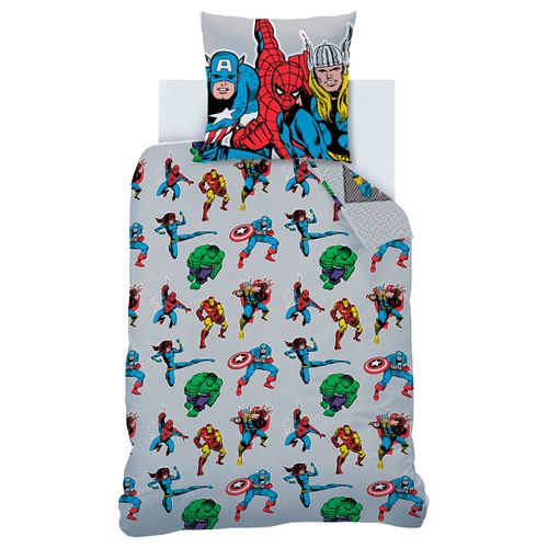 Parure De Lit Imprimée 100% Coton, Avengers Home Comics Heroes Gris 140x200+63x63cm