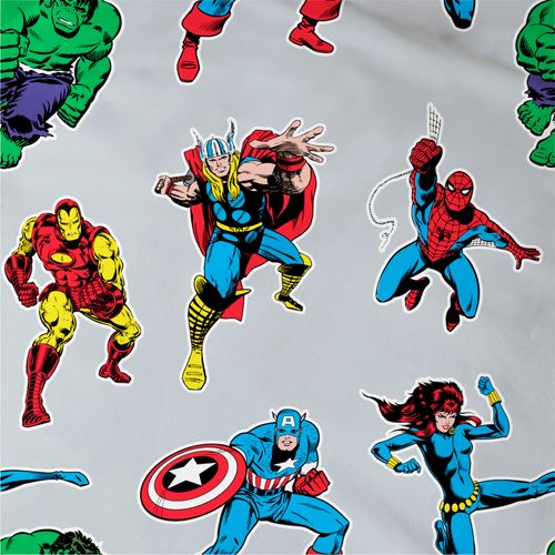 Parure De Lit Imprimée 100% Coton, Avengers Home Comics Heroes Gris 140x200+63x63cm