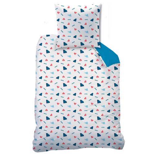 Parure De Lit Imprimée 100% Coton, Superman Supera Bleu 140x200+63x63cm