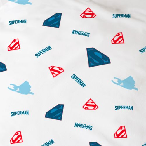 Parure De Lit Imprimée 100% Coton, Superman Supera Bleu 140x200+63x63cm