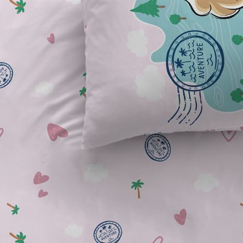 Parure De Lit Imprimée 100% Coton, Pat Patrouille Voyage Rose 140x200+63x63cm