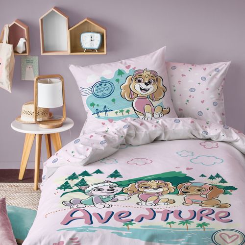 Parure De Lit Imprimée 100% Coton, Pat Patrouille Voyage Rose 140x200+63x63cm