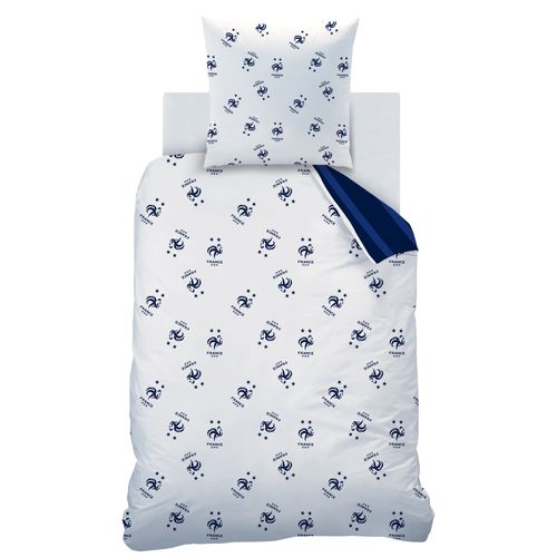 Parure De Lit Imprimée 100% Coton, Fff Rayures Bleu 140x200+63x63cm