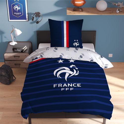 Parure De Lit Imprimée 100% Coton, Fff Rayures Bleu 240x220+2x63x63cm