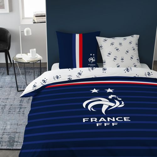 Parure De Lit Imprimée 100% Coton, Fff Rayures Bleu 240x220+2x63x63cm