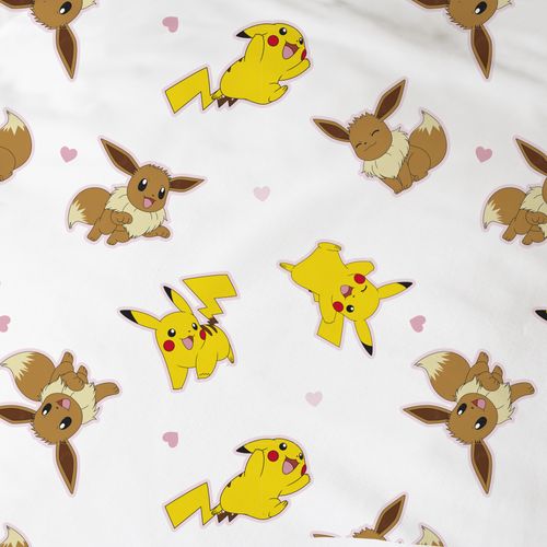 Parure De Lit Imprimée 100% Coton, Pokemon Evoli Rose 140x200+63x63cm