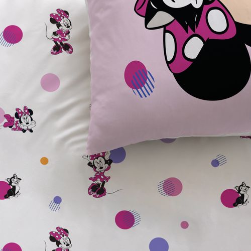 Parure De Lit Imprimée 100% Coton, Disney Home Minnie Jolie Rose 140x200+63x63cm
