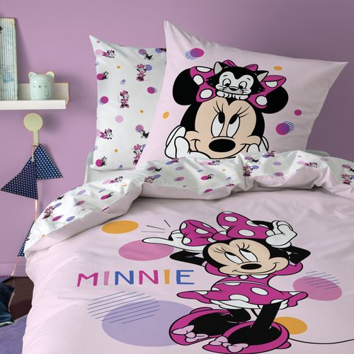 Parure De Lit Imprimée 100% Coton, Disney Home Minnie Jolie Rose 140x200+63x63cm