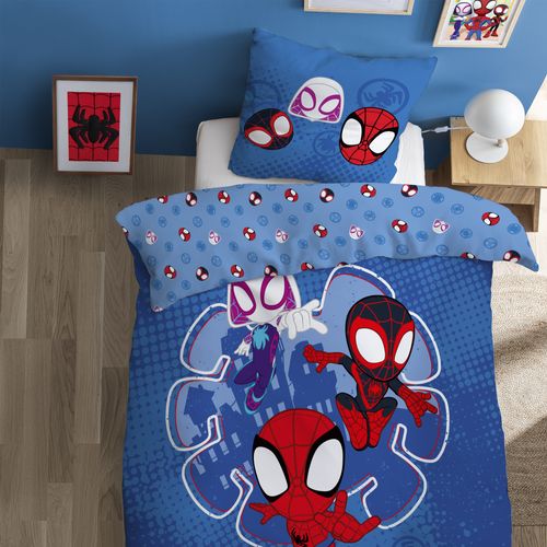 Parure De Lit Imprimée 100% Coton, Spidey Little Bleu 140x200+63x63cm