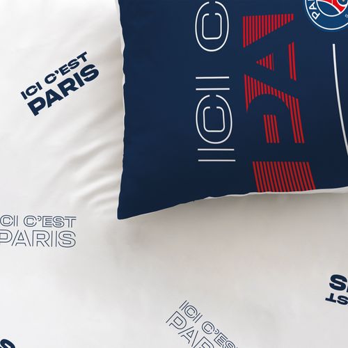 Parure De Lit Imprimée 100% Coton, Psg Devise Bleu 140x200+63x63cm