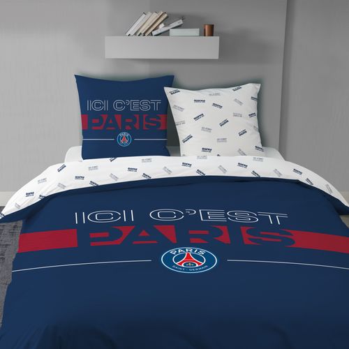 Parure De Lit Imprimée 100% Coton, Psg Devise Bleu 240x220+2x63x63cm