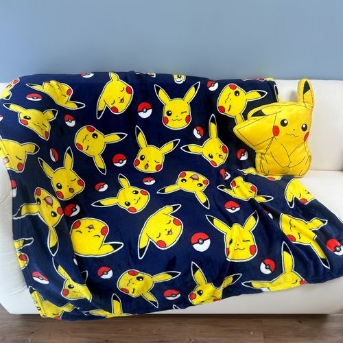 Plaid Imprimé 100% Polyester, Pokemon Pika Pika Bleu 125x150cm