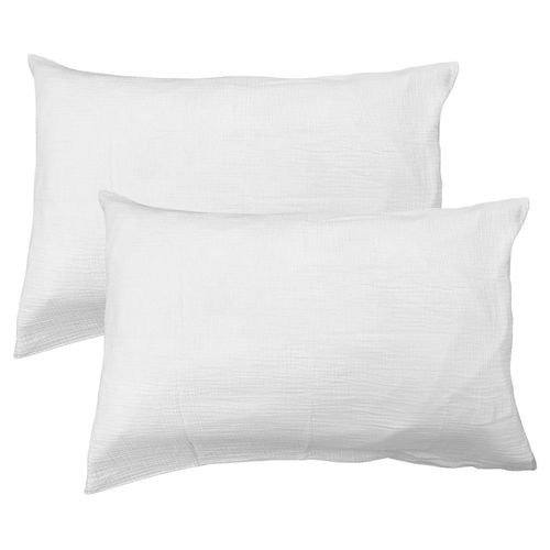 Set De 2 Taies D'oreiller Unies En Coton, Gaze De Coton Blanc 50x70cm