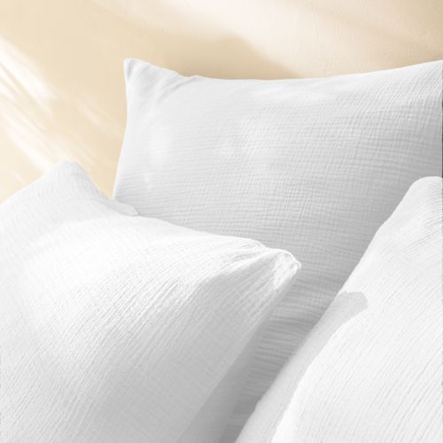 Set De 2 Taies D'oreiller Unies En Coton, Gaze De Coton Blanc 50x70cm