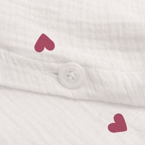 Parure De Lit Imprimée En Gaze De Coton, Coeur Blanc 140x200+63x63cm