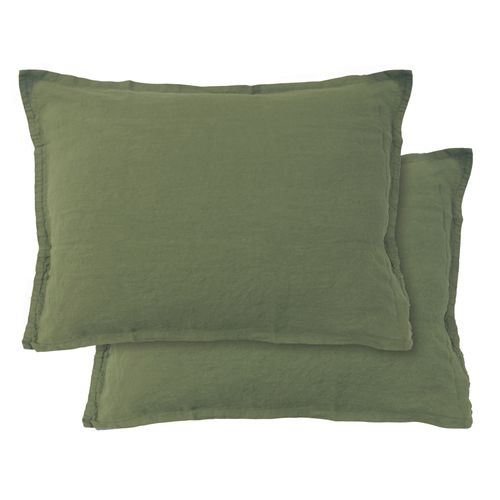 Set De 2 Taies D'oreiller Unies En Lin, Passion Lin Sauge 50x70cm - Lot De 2