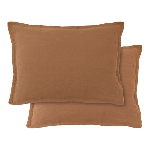 Set De 2 Taies D'oreiller Unies En Lin, Passion Lin Ecorce 65x65cm - Lot De 2