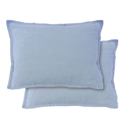 Set De 2 Taies D'oreiller Unies En Lin, Passion Lin Bleu Orage 65x65cm - Lot De 2
