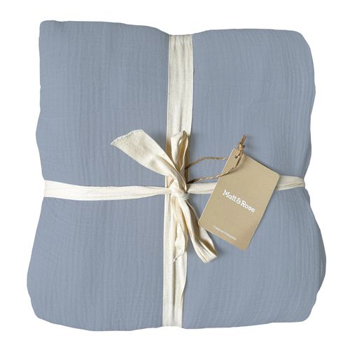 Housse De Couette Unie En Coton, Gaze De Coton Bleu Horizon 260x240cm