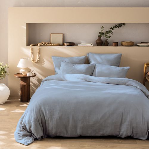 Housse De Couette Unie En Coton, Gaze De Coton Bleu Horizon 260x240cm