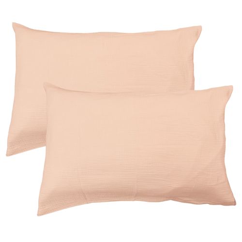 Set De 2 Taies D'oreiller Unies En Coton, Gaze De Coton Nude 65x65cm