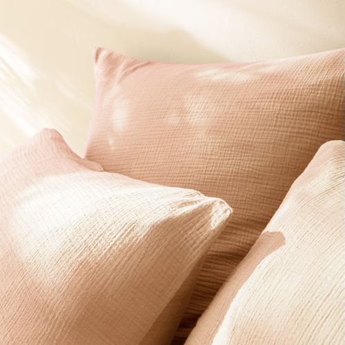 Set De 2 Taies D'oreiller Unies En Coton, Gaze De Coton Nude 65x65cm