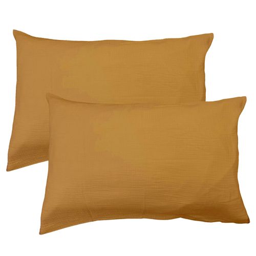 Set De 2 Taies D'oreiller Unies En Coton, Gaze De Coton Caramel 65x65cm