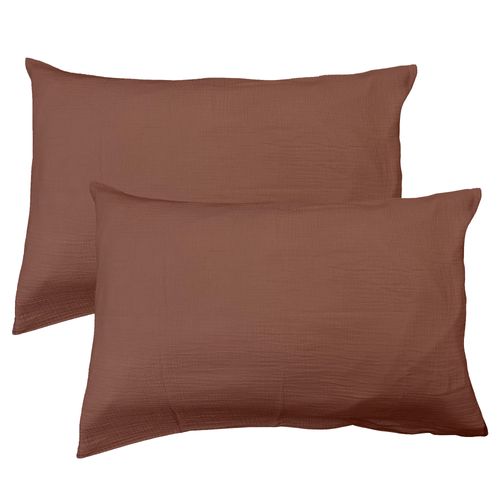Set De 2 Taies D'oreiller Unies En Coton, Gaze De Coton Chocolat 65x65cm