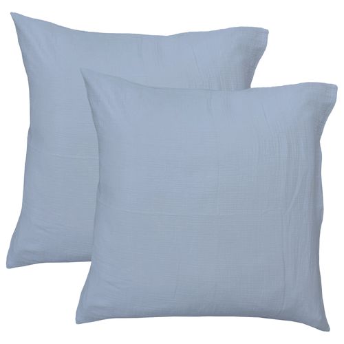 Set De 2 Taies D'oreiller Unies En Coton, Gaze De Coton Bleu Horizon 65x65cm