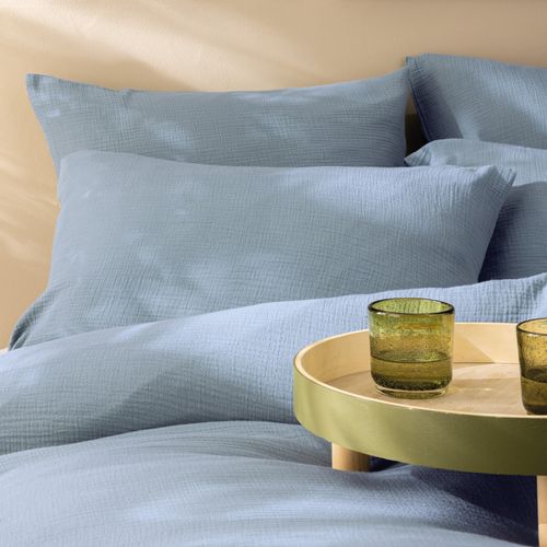 Housse De Couette Unie En Coton, Gaze De Coton Bleu Horizon 200x200cm