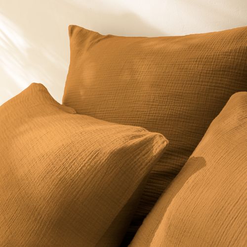 Set De 2 Taies D'oreiller Unies En Coton, Gaze De Coton Caramel 50x70cm