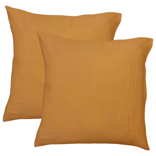 Set De 2 Taies D'oreiller Unies En Coton, Gaze De Coton Caramel 50x70cm