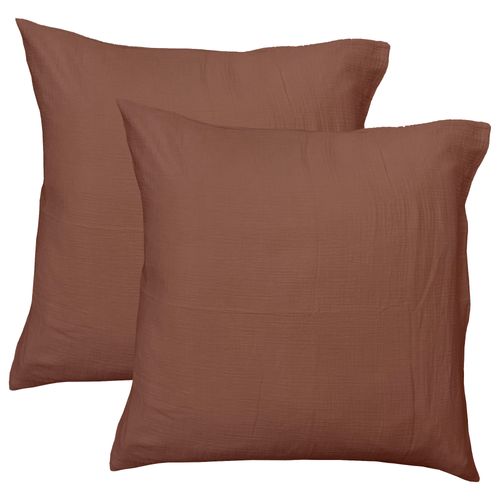 Set De 2 Taies D'oreiller Unies En Coton, Gaze De Coton Chocolat 50x70cm