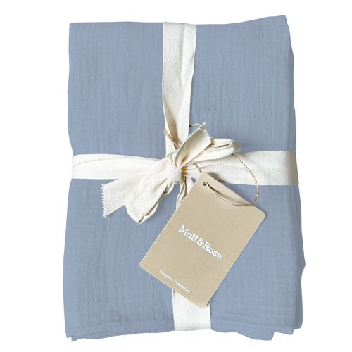 Set De 2 Taies D'oreiller Unies En Coton, Gaze De Coton Bleu Horizon 50x70cm