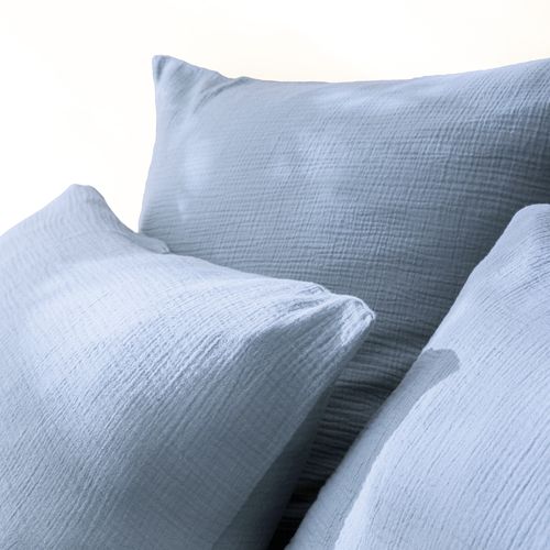 Set De 2 Taies D'oreiller Unies En Coton, Gaze De Coton Bleu Horizon 50x70cm