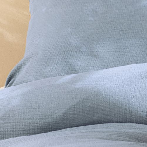 Set De 2 Taies D'oreiller Unies En Coton, Gaze De Coton Bleu Horizon 50x70cm
