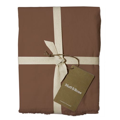 Set De 2 Taies D'oreiller Unies à Franges, Coton Lavé Chocolat 50x70cm