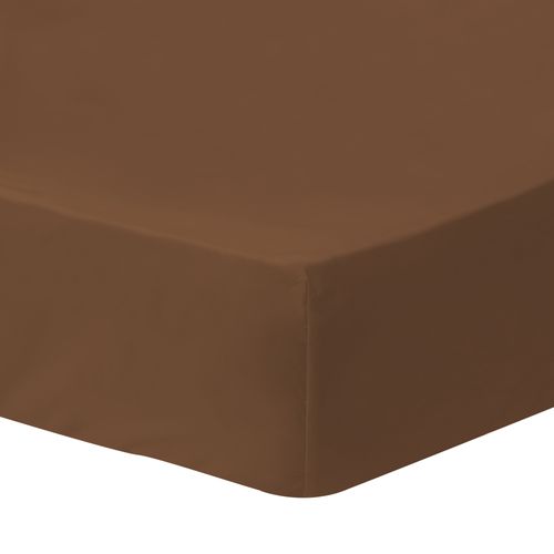 Drap-housse Uni En Coton, Coton Lavé Chocolat 140x190/200cm - Bonnet 30cm